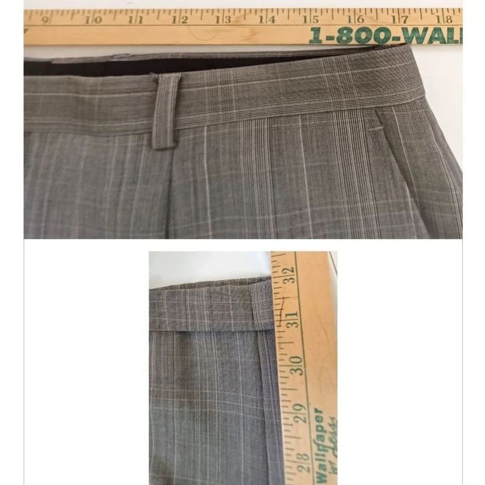 Bachrach Suit 42R Grey 100% Wool Glen Plaid 3-Button Blazer Pleated Pants 36R